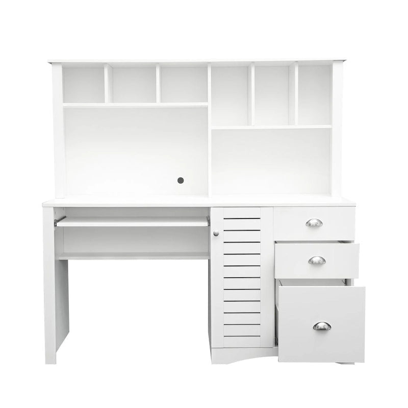 Scrivania per computer con alzata e 3 cassetti | Marrone / Bianco / Rovere | 1 persona