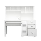 Scrivania per computer con alzata e 3 cassetti | Marrone / Bianco / Rovere | 1 persona
