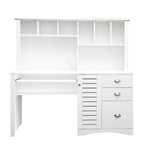 Scrivania per computer con alzata e 3 cassetti | Marrone / Bianco / Rovere | 1 persona