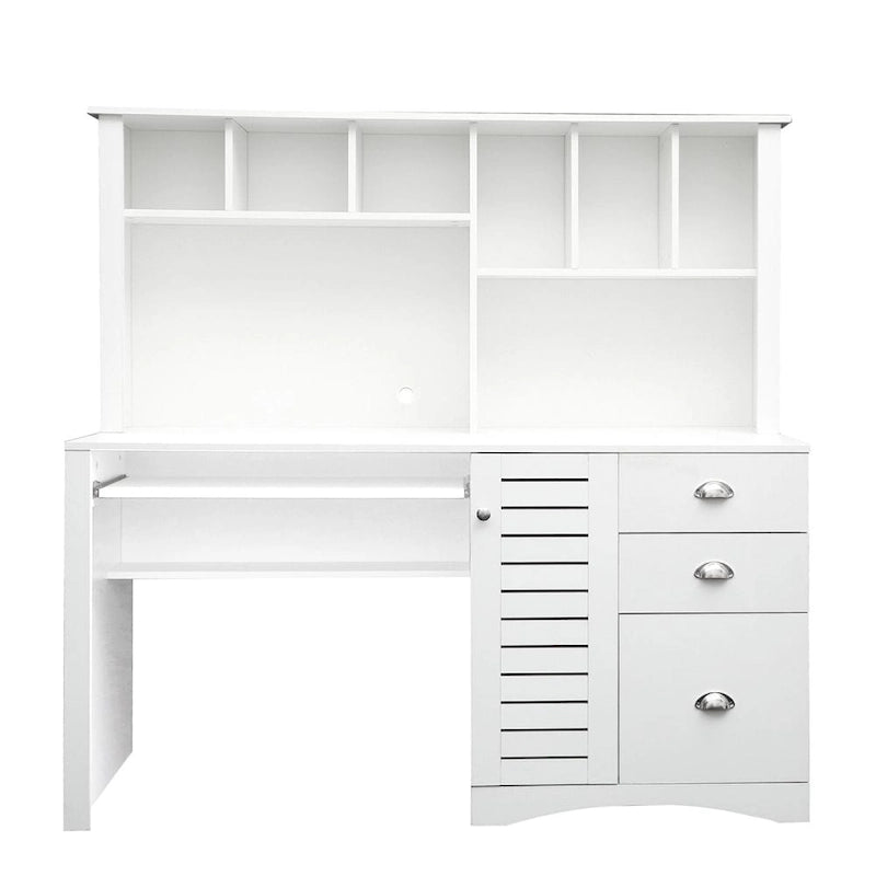 Scrivania per computer con alzata e 3 cassetti | Marrone / Bianco / Rovere | 1 persona