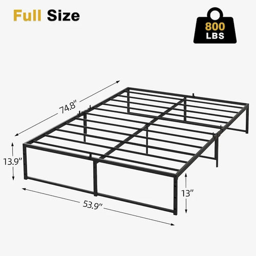 Struttura letto a piattaforma in metallo nero, altezza 35,5 cm, una piazza/una piazza e mezza/matrimoniale, 1–2 persone