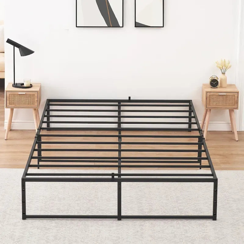 Struttura letto a piattaforma in metallo nero, altezza 35,5 cm, una piazza/una piazza e mezza/matrimoniale, 1–2 persone