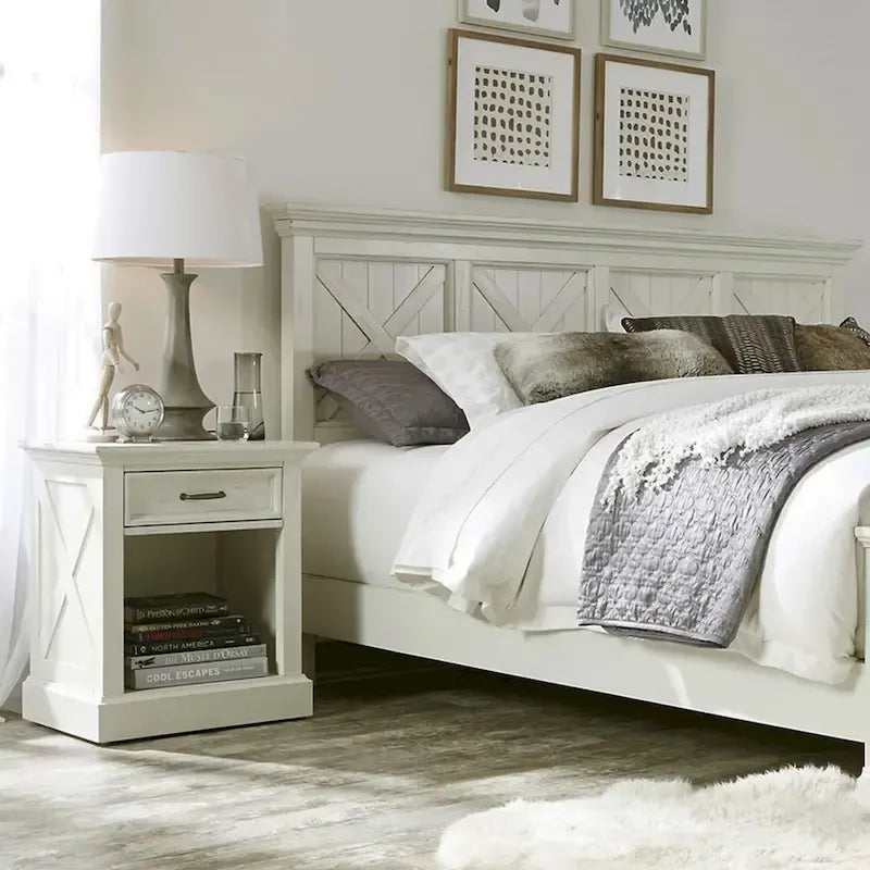 Set Testiera e Comodino King Off-White X-Frame 2 pezzi