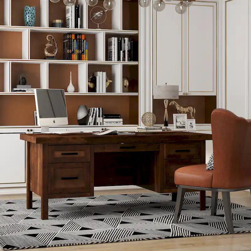 Scrivania Direzionale da 71" per 1 Persona, Finitura Whiskey, con Contenitore