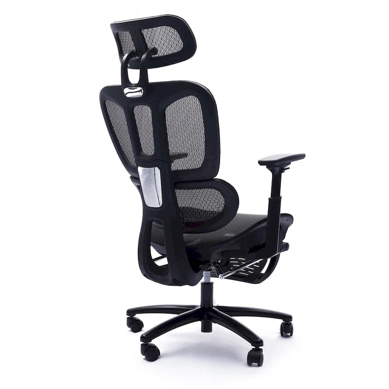 Sedia da ufficio ergonomica nera in rete, con schienale alto, poggiapiedi e braccioli 4D, 1 posto