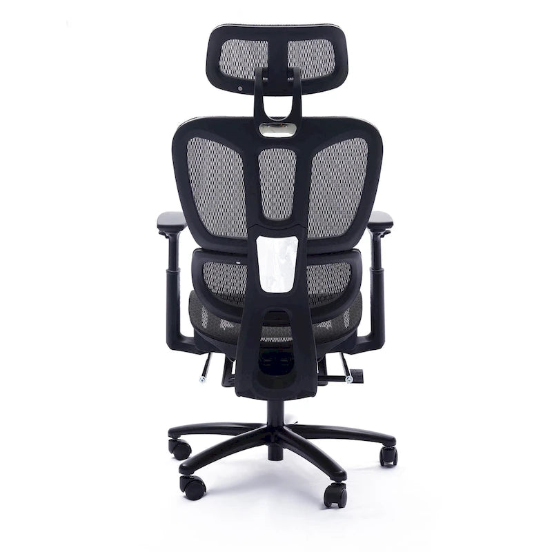 Sedia da ufficio ergonomica nera in rete, con schienale alto, poggiapiedi e braccioli 4D, 1 posto