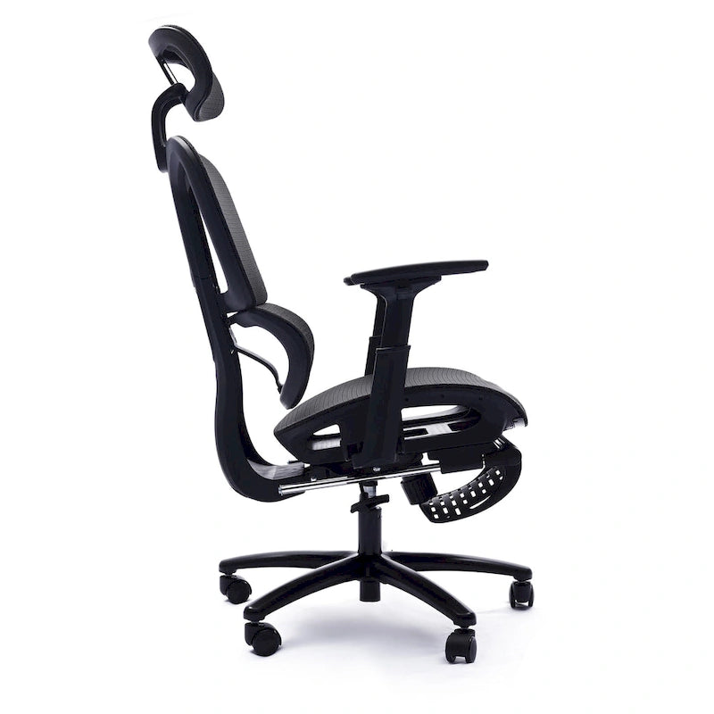 Sedia da ufficio ergonomica nera in rete, con schienale alto, poggiapiedi e braccioli 4D, 1 posto