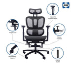 Sedia da ufficio ergonomica nera in rete, con schienale alto, poggiapiedi e braccioli 4D, 1 posto