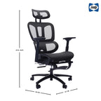 Sedia da ufficio ergonomica nera in rete, con schienale alto, poggiapiedi e braccioli 4D, 1 posto