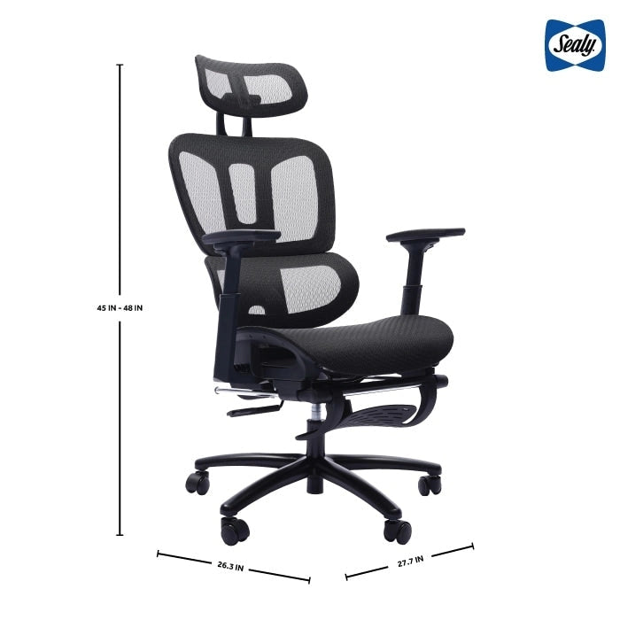 Sedia da ufficio ergonomica nera in rete, con schienale alto, poggiapiedi e braccioli 4D, 1 posto