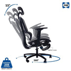 Sedia da ufficio ergonomica nera in rete, con schienale alto, poggiapiedi e braccioli 4D, 1 posto
