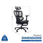 Sedia da ufficio ergonomica nera in rete, con schienale alto, poggiapiedi e braccioli 4D, 1 posto