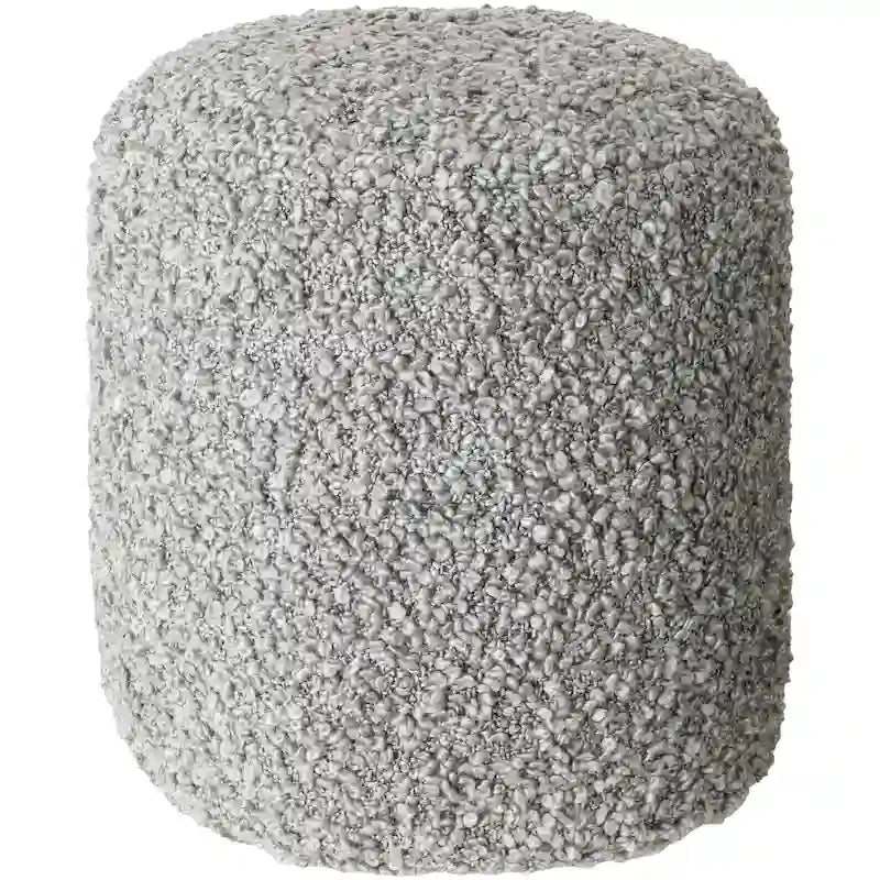 Burro / Grigio / Avorio / Marrone Scuro, Pouf rotondo shaggy in bouclé, 1 persona