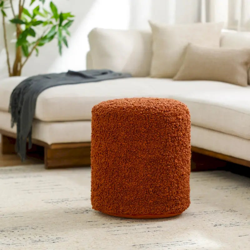 Burro / Grigio / Avorio / Marrone Scuro, Pouf rotondo shaggy in bouclé, 1 persona