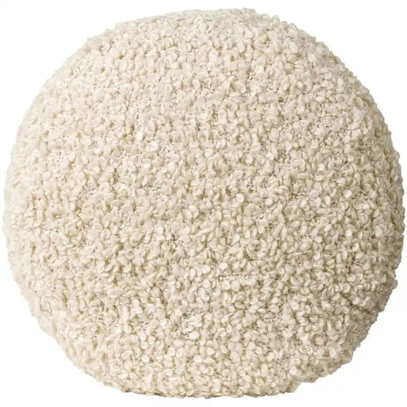 Burro / Grigio / Avorio / Marrone Scuro, Pouf rotondo shaggy in bouclé, 1 persona