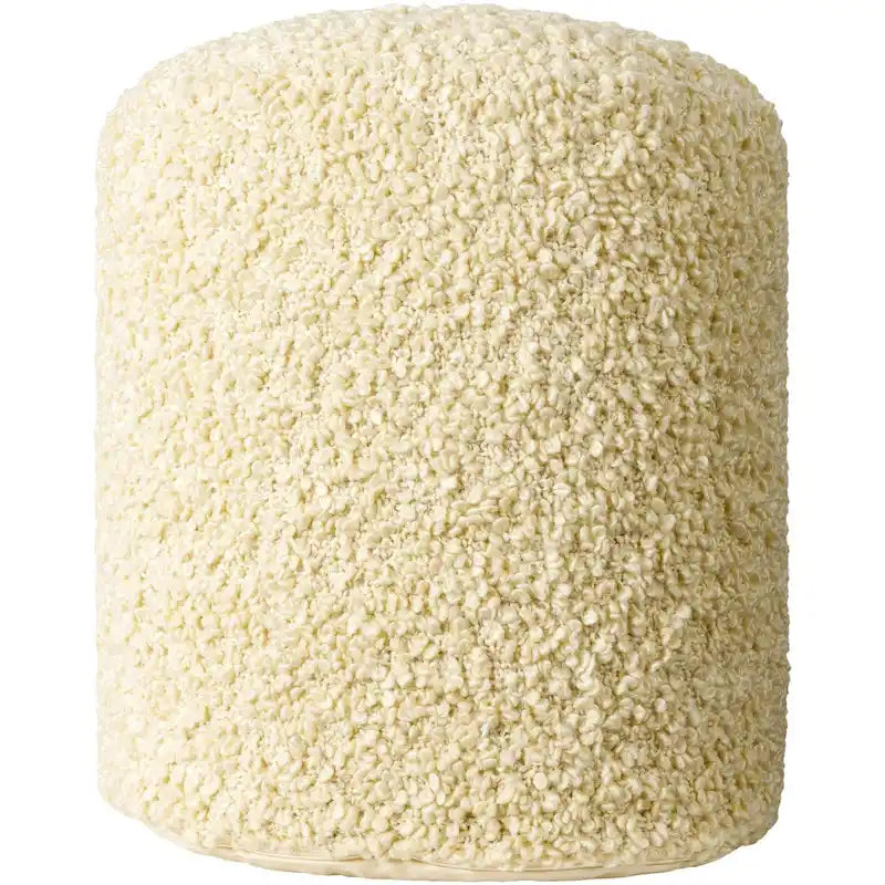 Burro / Grigio / Avorio / Marrone Scuro, Pouf rotondo shaggy in bouclé, 1 persona