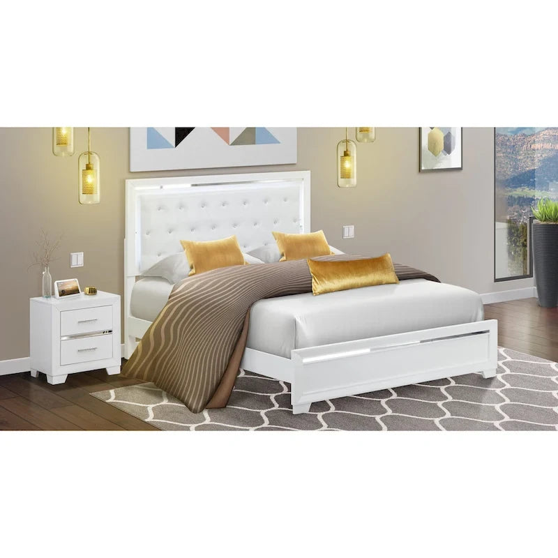 Set camera da letto Queen bianco, stile moderno, legno ingegnerizzato, 1 persona (opzioni da 2 a 6 pezzi)
