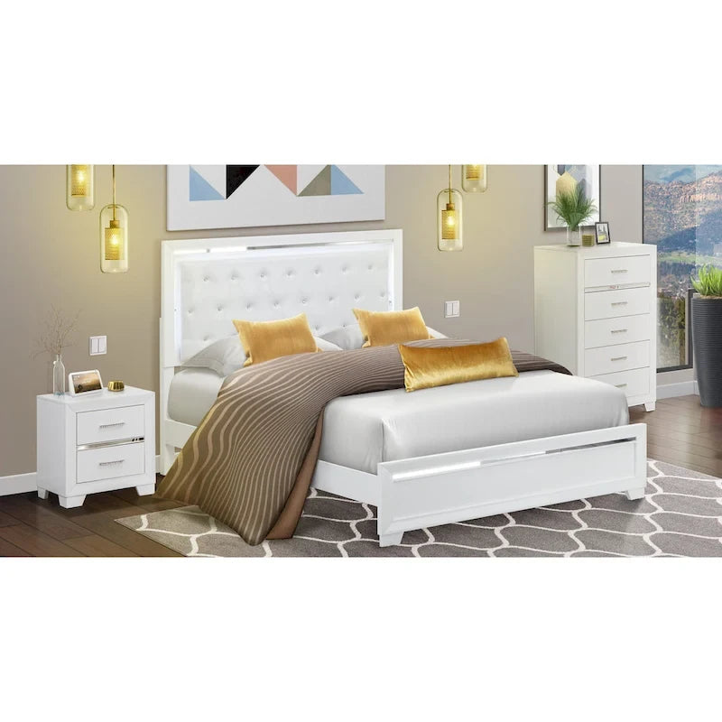 Set camera da letto Queen bianco, stile moderno, legno ingegnerizzato, 1 persona (opzioni da 2 a 6 pezzi)