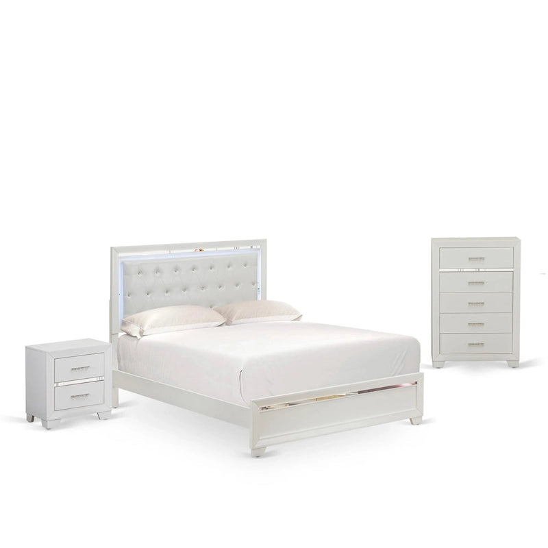 Set camera da letto Queen bianco, stile moderno, legno ingegnerizzato, 1 persona (opzioni da 2 a 6 pezzi)