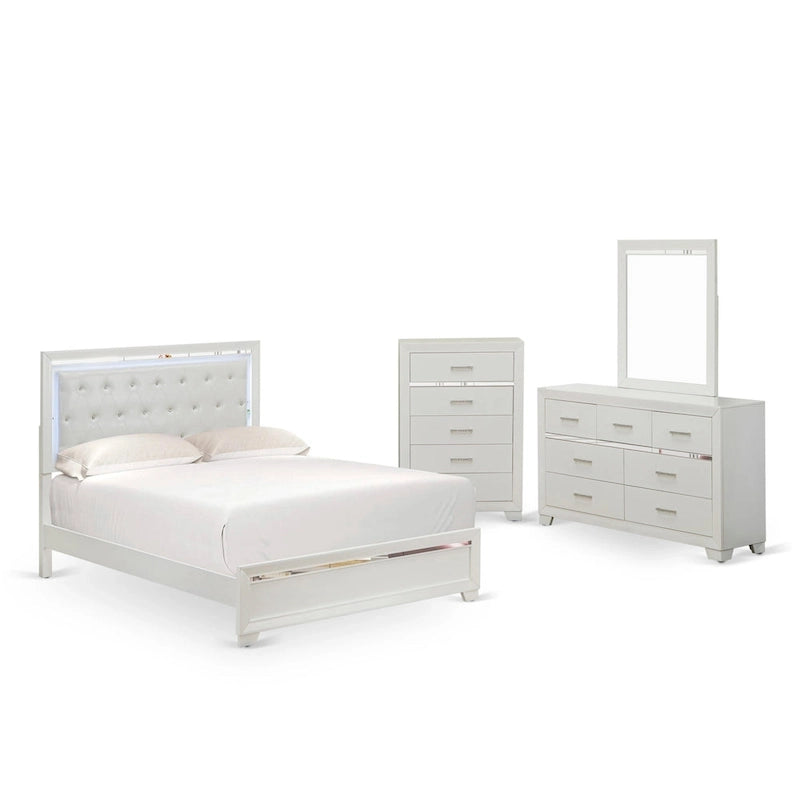 Set camera da letto Queen bianco, stile moderno, legno ingegnerizzato, 1 persona (opzioni da 2 a 6 pezzi)