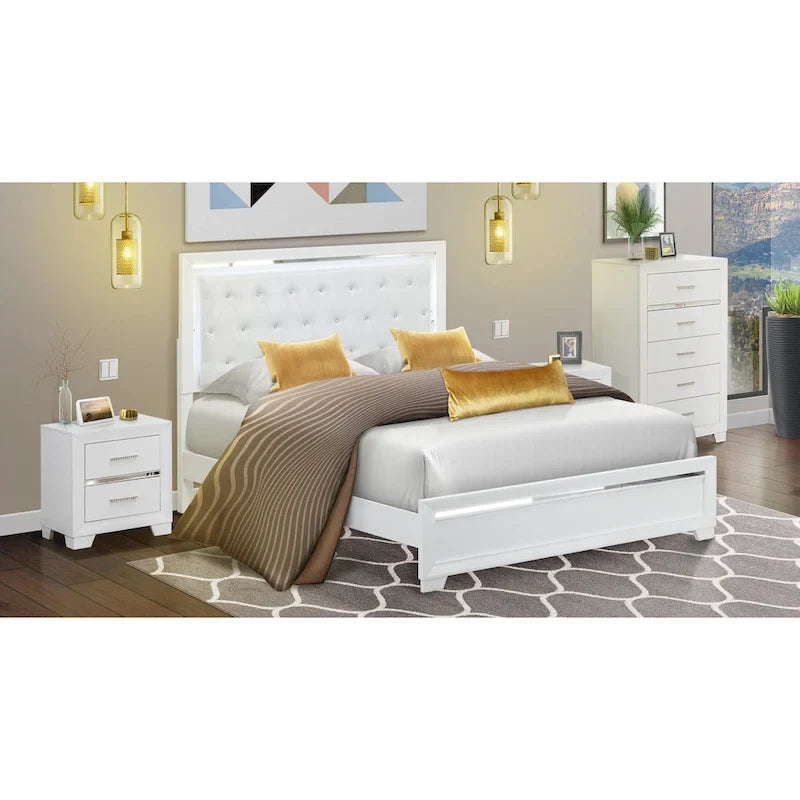 Set camera da letto Queen bianco, stile moderno, legno ingegnerizzato, 1 persona (opzioni da 2 a 6 pezzi)