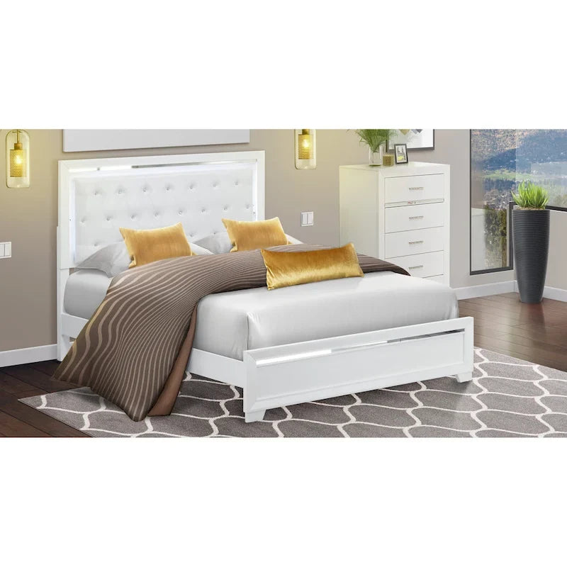 Set camera da letto Queen bianco, stile moderno, legno ingegnerizzato, 1 persona (opzioni da 2 a 6 pezzi)