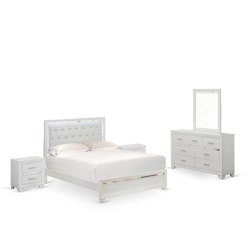 Set camera da letto Queen bianco, stile moderno, legno ingegnerizzato, 1 persona (opzioni da 2 a 6 pezzi)