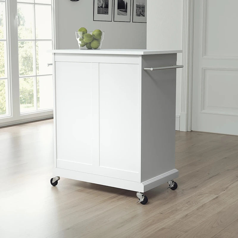 Carrello da cucina con ripiano in granito/marmo bianco – 1 persona, su rotelle, con contenitore