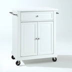 Carrello da cucina con ripiano in granito/marmo bianco – 1 persona, su rotelle, con contenitore