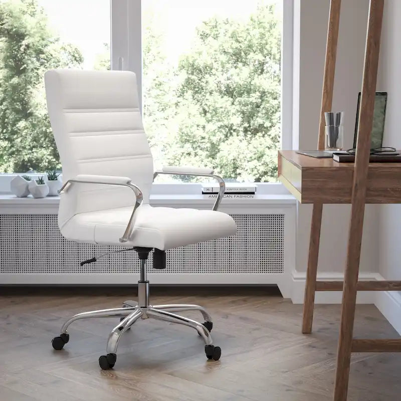 Sedia da ufficio girevole in similpelle con schienale alto, colori assortiti, struttura cromata/nera/dorata/oro rosa – 1 Persona