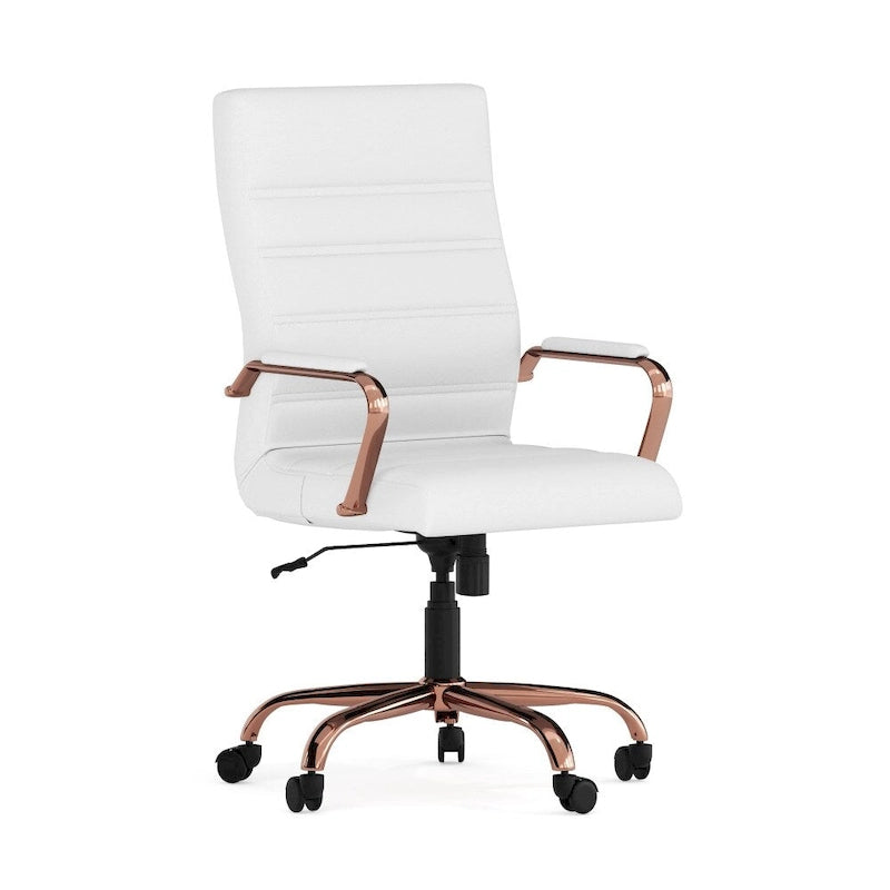 Sedia da ufficio girevole in similpelle con schienale alto, colori assortiti, struttura cromata/nera/dorata/oro rosa – 1 Persona