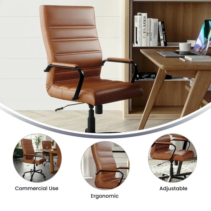Sedia da ufficio girevole in similpelle con schienale alto, colori assortiti, struttura cromata/nera/dorata/oro rosa – 1 Persona