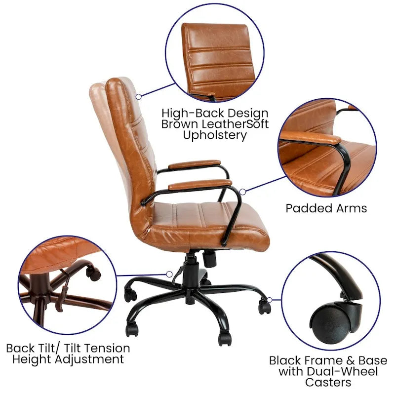 Sedia da ufficio girevole in similpelle con schienale alto, colori assortiti, struttura cromata/nera/dorata/oro rosa – 1 Persona