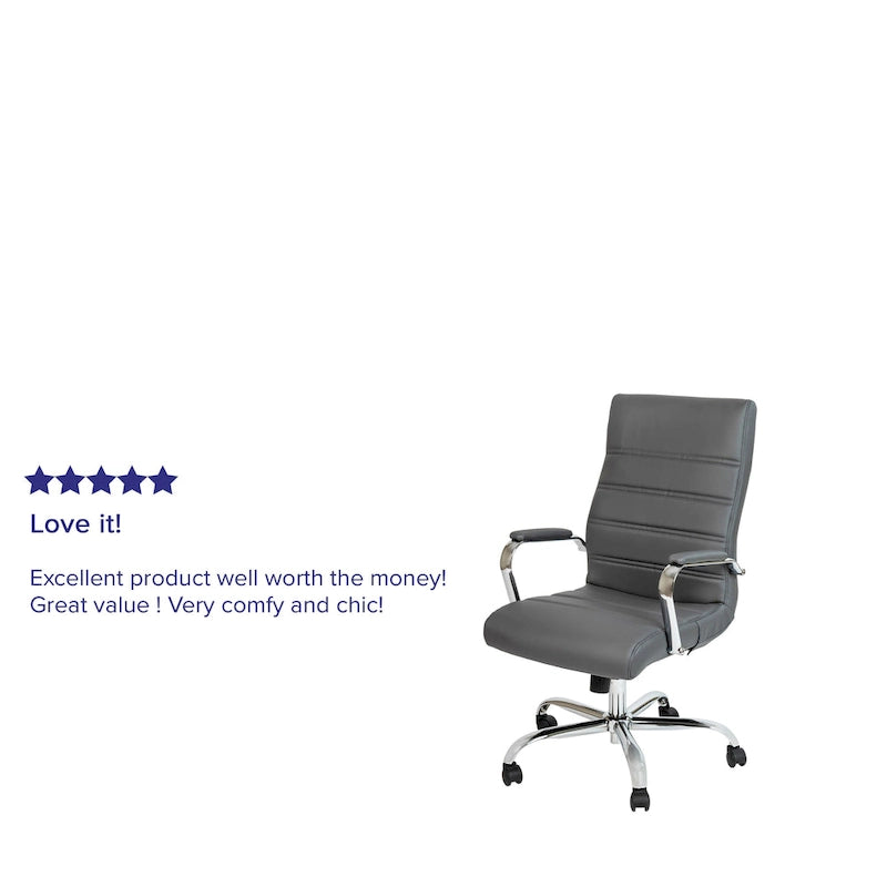 Sedia da ufficio girevole in similpelle con schienale alto, colori assortiti, struttura cromata/nera/dorata/oro rosa – 1 Persona