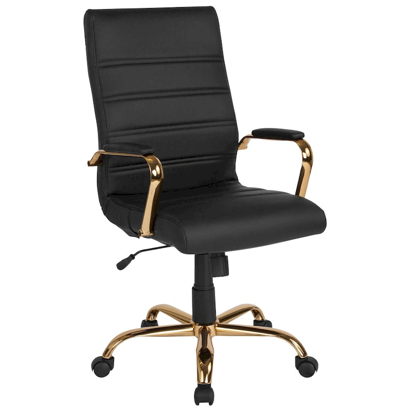 Sedia da ufficio girevole in similpelle con schienale alto, colori assortiti, struttura cromata/nera/dorata/oro rosa – 1 Persona