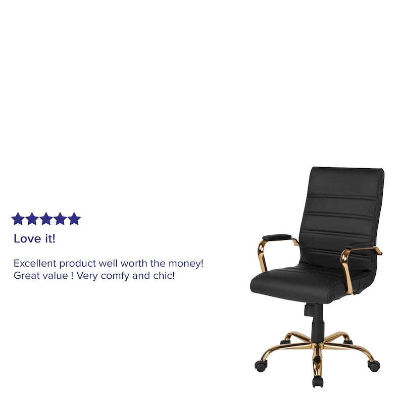 Sedia da ufficio girevole in similpelle con schienale alto, colori assortiti, struttura cromata/nera/dorata/oro rosa – 1 Persona