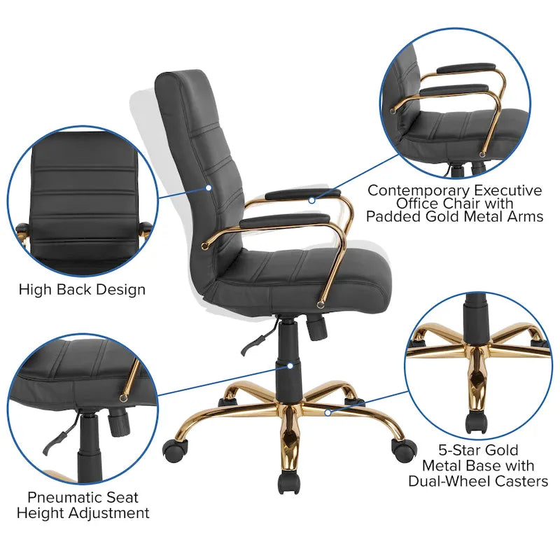 Sedia da ufficio girevole in similpelle con schienale alto, colori assortiti, struttura cromata/nera/dorata/oro rosa – 1 Persona