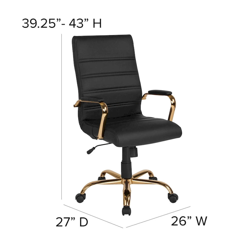Sedia da ufficio girevole in similpelle con schienale alto, colori assortiti, struttura cromata/nera/dorata/oro rosa – 1 Persona