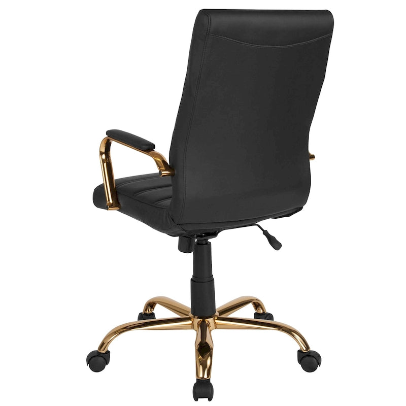 Sedia da ufficio girevole in similpelle con schienale alto, colori assortiti, struttura cromata/nera/dorata/oro rosa – 1 Persona