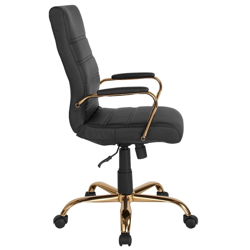 Sedia da ufficio girevole in similpelle con schienale alto, colori assortiti, struttura cromata/nera/dorata/oro rosa – 1 Persona