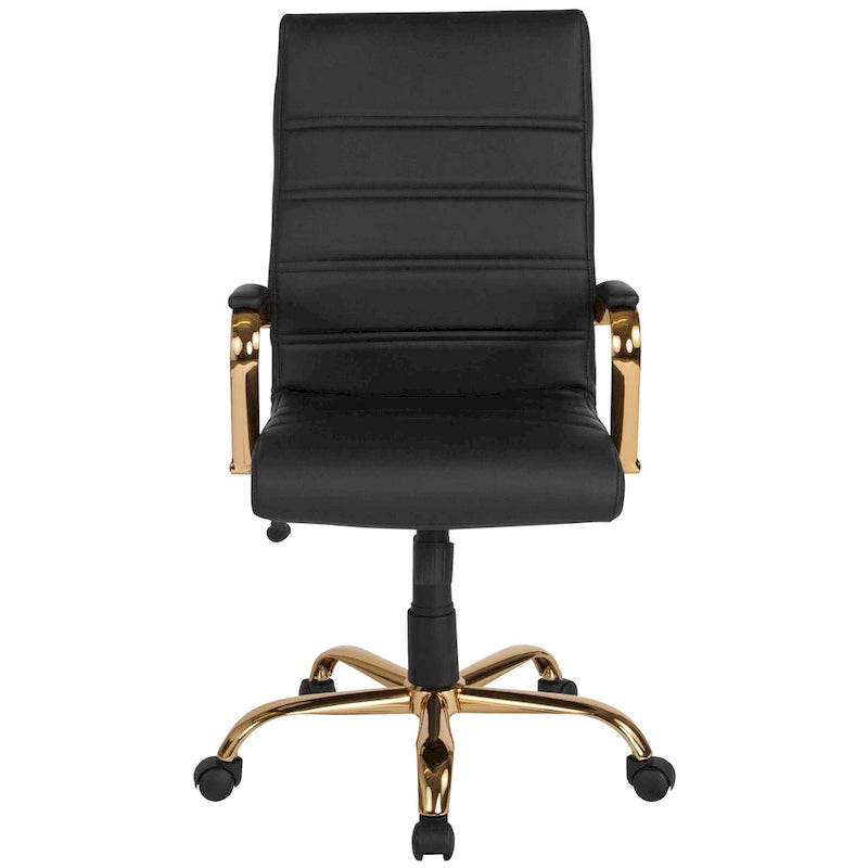 Sedia da ufficio girevole in similpelle con schienale alto, colori assortiti, struttura cromata/nera/dorata/oro rosa – 1 Persona