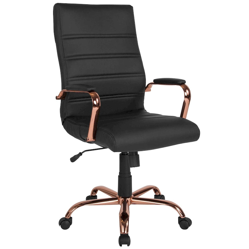 Sedia da ufficio girevole in similpelle con schienale alto, colori assortiti, struttura cromata/nera/dorata/oro rosa – 1 Persona