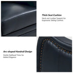 Poltrona reclinabile girevole e a dondolo in vera pelle con finiture borchiate, color cammello/nero/blu scuro, set da 2
