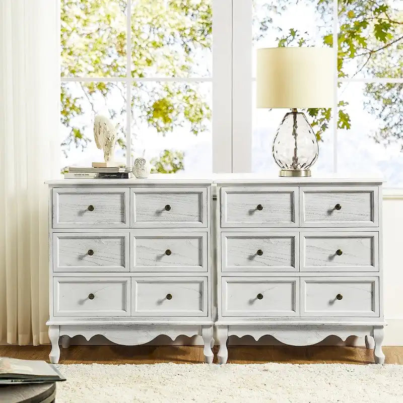 Pallantium Farmhouse 30 Tall Distressed 3-Drawer Nightstand With Solid Wood Legs and Adjustable Feet Set Of 2 by HULALA HOME