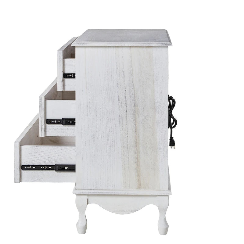 Comodino a 3 cassetti effetto anticato con gambe in legno, set da 2 (Blu / Noce / Bianco)