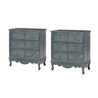 Comodino a 3 cassetti effetto anticato con gambe in legno, set da 2 (Blu / Noce / Bianco)