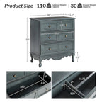 Comodino a 3 cassetti effetto anticato con gambe in legno, set da 2 (Blu / Noce / Bianco)