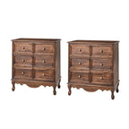 Comodino a 3 cassetti effetto anticato con gambe in legno, set da 2 (Blu / Noce / Bianco)