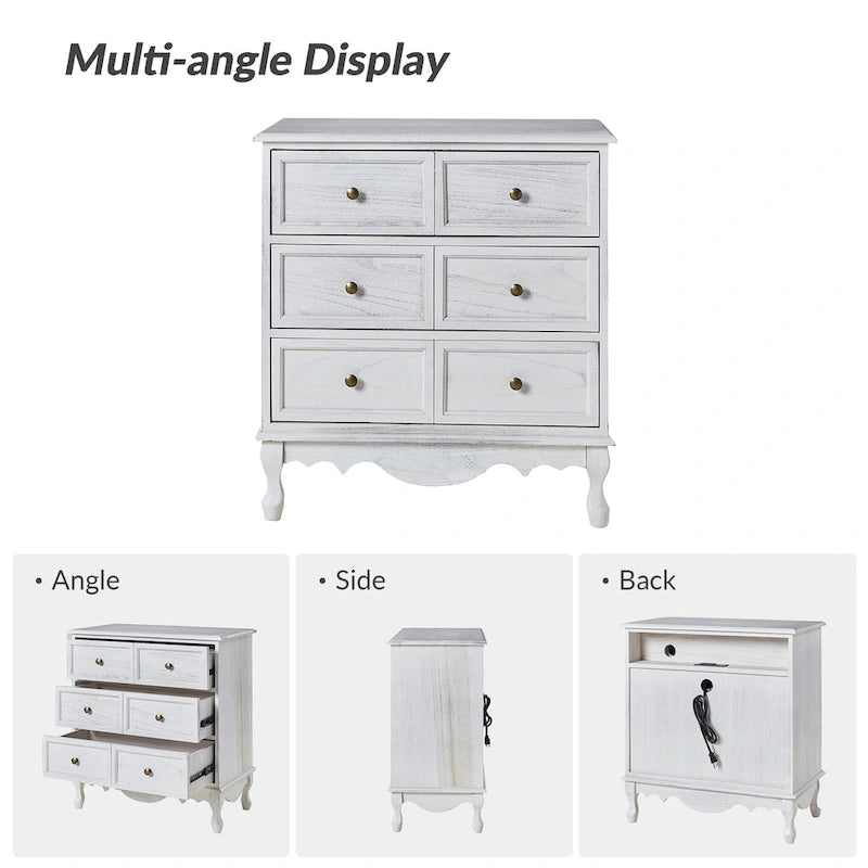 Comodino a 3 cassetti effetto anticato con gambe in legno, set da 2 (Blu / Noce / Bianco)
