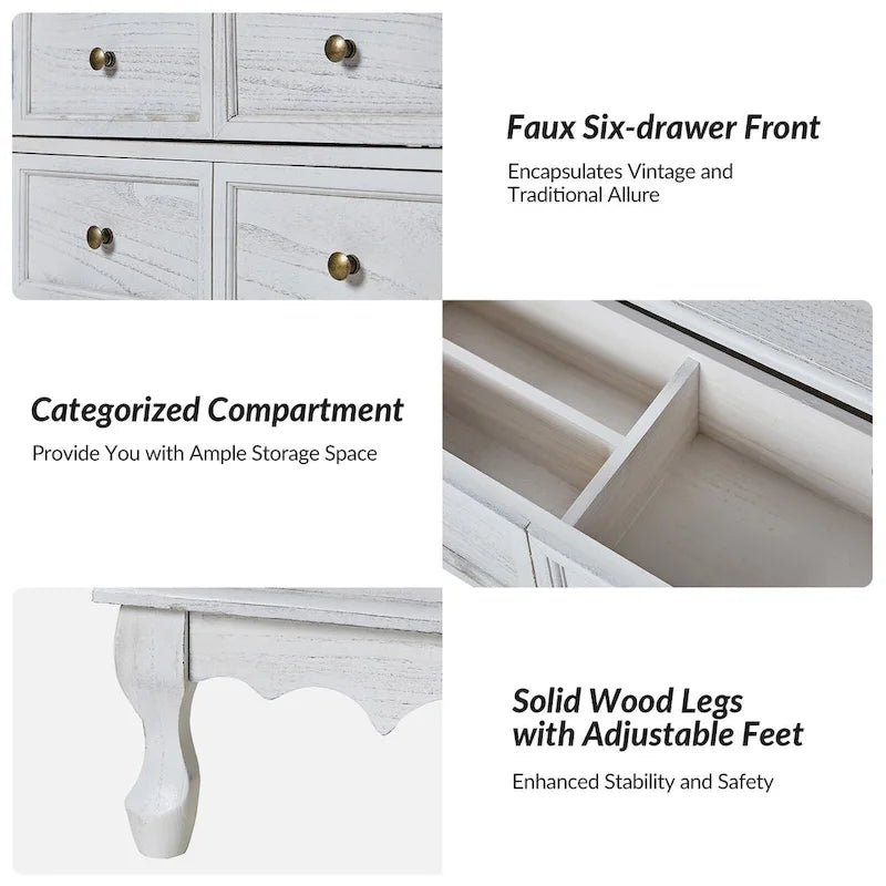 Comodino a 3 cassetti effetto anticato con gambe in legno, set da 2 (Blu / Noce / Bianco)